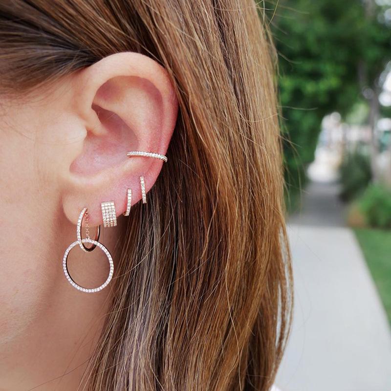 

Hoop & Huggie Geometric Round Circle Earring Hollow Cz Paved Dangle Dangling Geometry Women Earrings