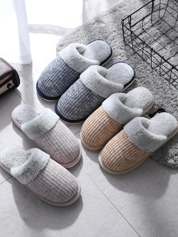 

Knitted Cotton Slippers Household Winter Warm Indoor Non-slip Cotton Shoes Slippers Female Home Thick-soled Wool