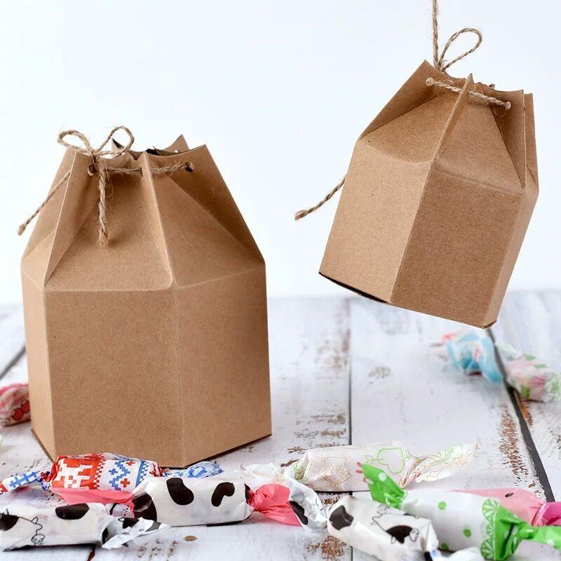 

50pcs New design small Kraft package cardboard paper box,lantern hexagon craft gift candy box wedding gift packaging craft box1