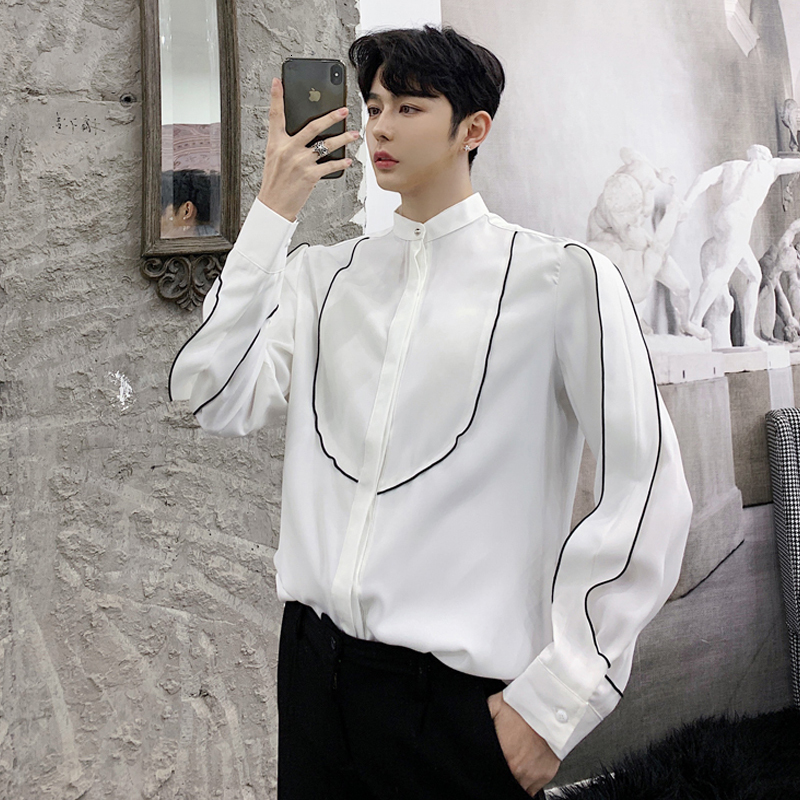 

2021 Spring Designer New Front Tab Matching Color Garnish of Long-glove Popular Released From Men in Shirt Collar. B2VK, Black