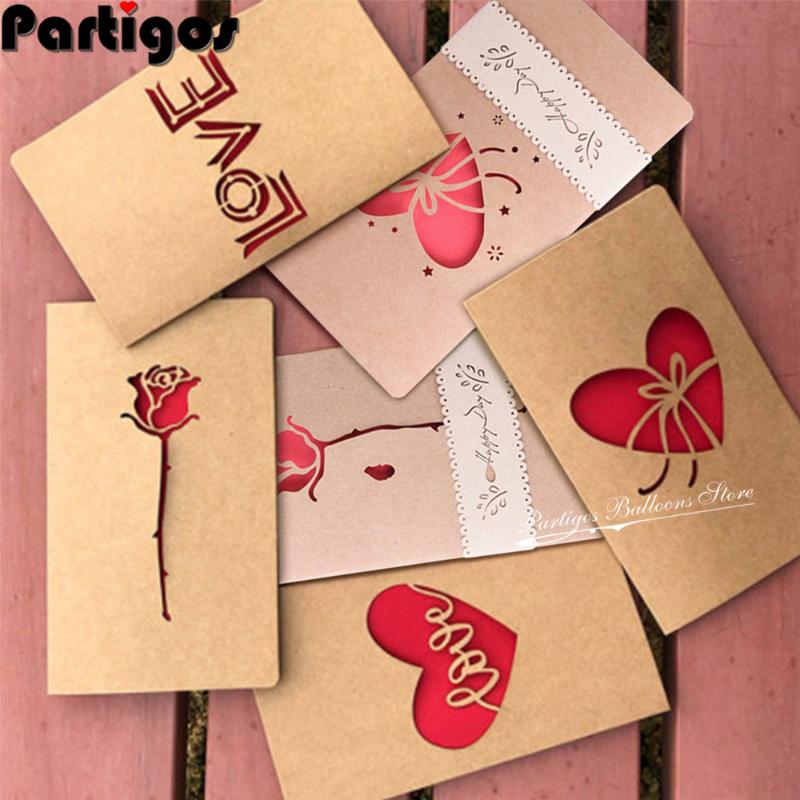 

1pcs Valentine's Day Love hollow greeting card envelope Kraft paper Heart Rose Thanksgiving birthday card holiday blessing