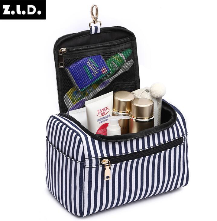 

Oxford Women Cosmetic Bag Makeup Organizer Bag Toiletry Case Cosmetic Makeup Storage Suitcase for Make Up Organizer Bags, Blue stripe