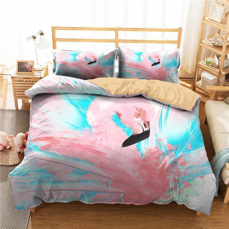 

Bed Set 2 People 3D Pink Flamingo Printed Home Textile with Pillowcases Bedroom Cover Queen Double Size1