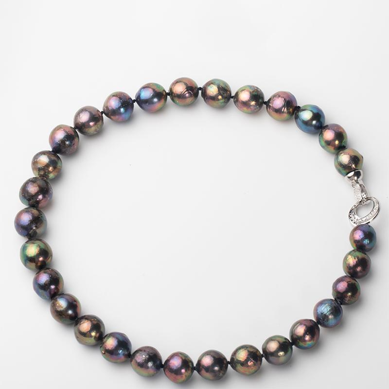 

12-15mm black freshwater pearl necklace nucleated pearls for women N0008