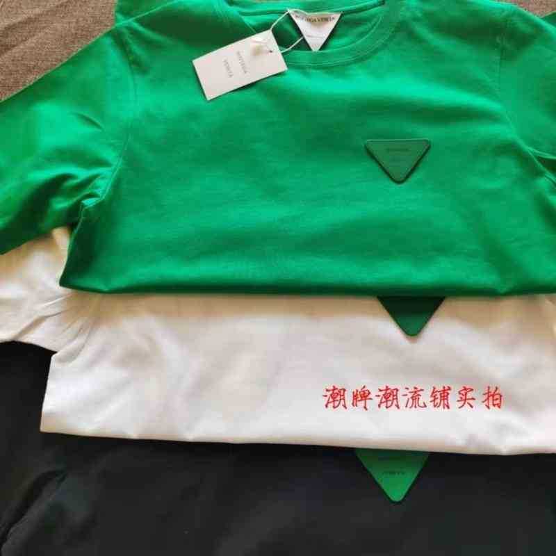 New Fashion Brand Bv Green Triangle Mark Left Chest Vertical Considerate Elevation Version Pure Cotton Short Sleeve Live Shooting T-shirt