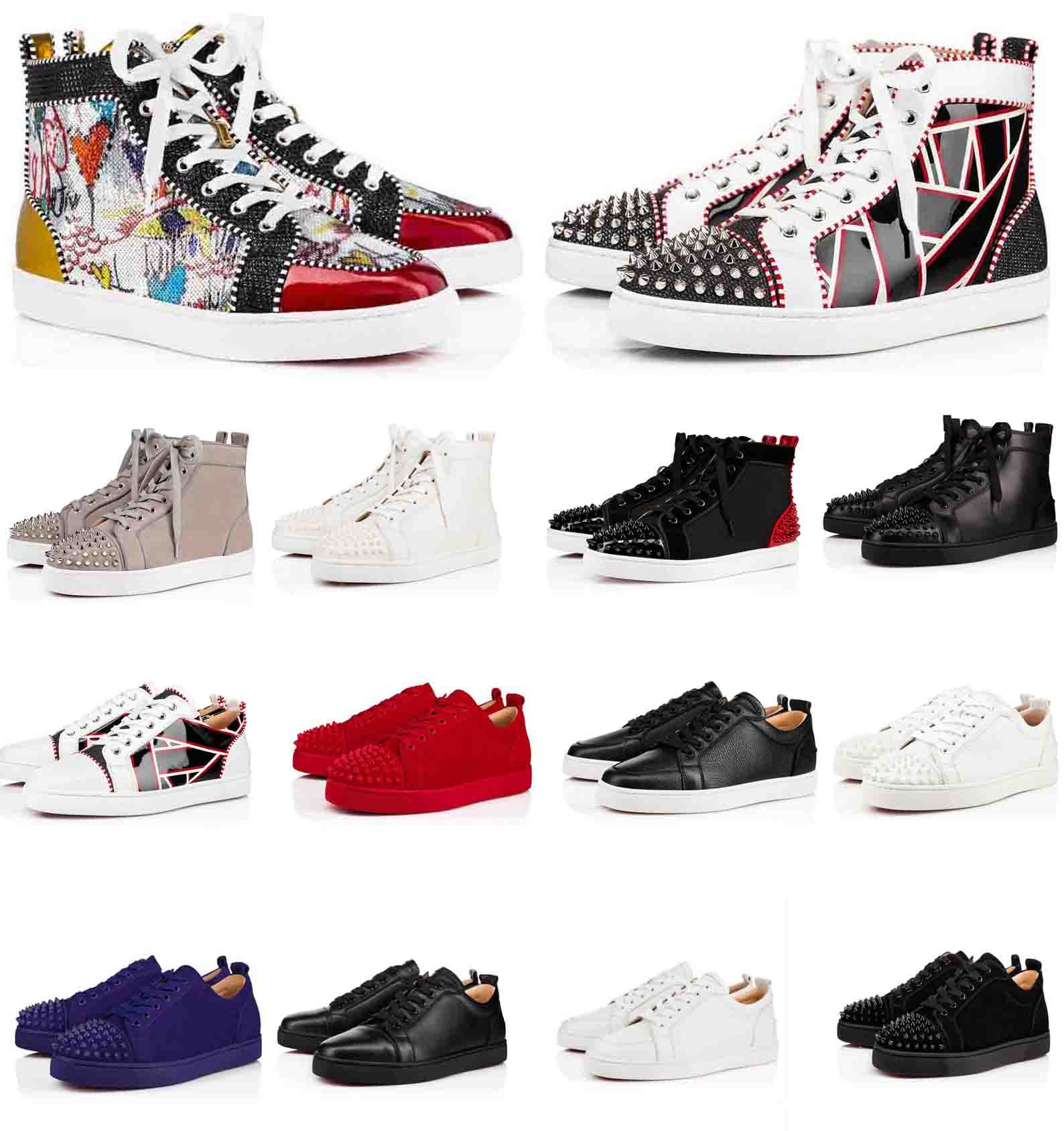 

Luxurys designers sneakers Shoes Studded Spikes Fashion Red Soles flats Suede Leather Mens Sneaker Womens Flat Bottoms Shoes Party Lovers, Black