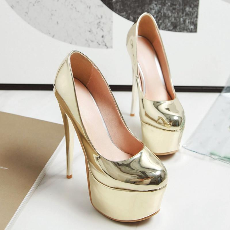 

AGODOR Platform Women Thin High Heels Party Shoes Stiletto Dress Pumps Gold Silver Plus Size