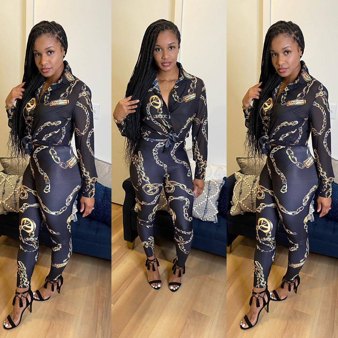 

women two pieces pants fashion chain pattern print club long sleeve womens casual trendy sets party wear, White