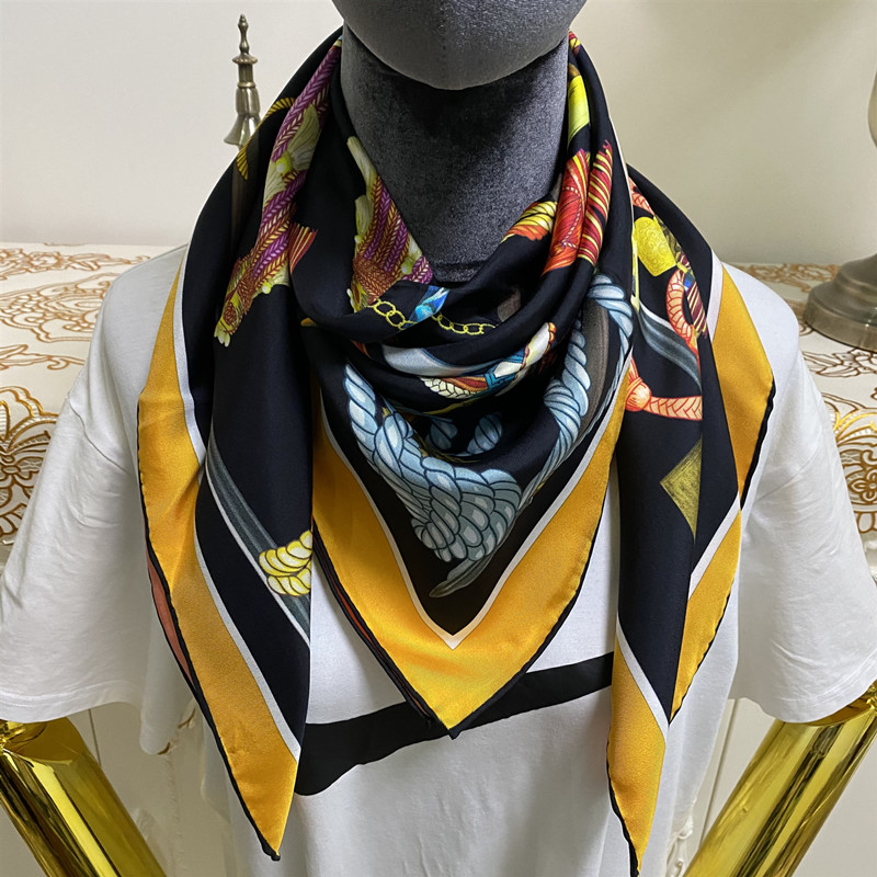 

New style women's square scarves good quality 100% twill silk material black color pint pattern size 90cm - 90cm, Blue;gray