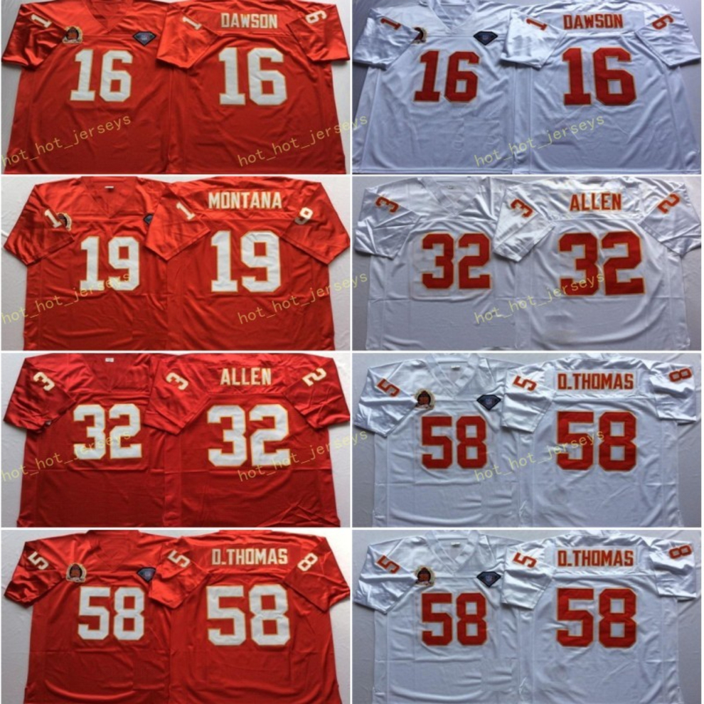 

Vintage Kamsas City 75th Chlef 16 Len Dawson 19 Joe Montana 32 Marcus Allen 58 Derrick Thomas Football Jerseys Cheap Stitched Shirts, Black;red