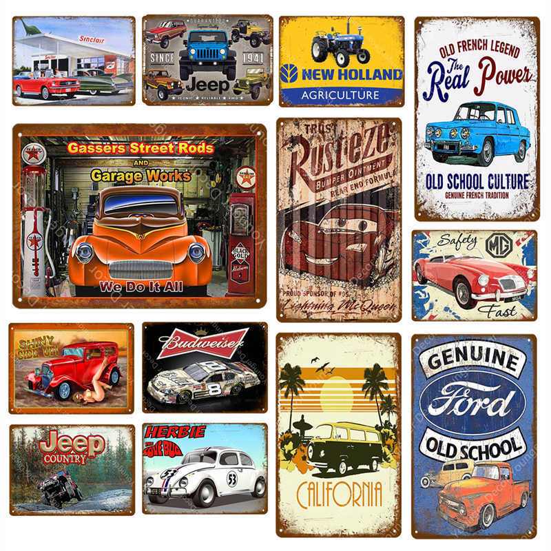 

Gassers Street Rods Car Signs MG Ford Jeep Vintage Metal Poster Pub Bar Club Garage Hotel Wall Decor Art Painting Kraft