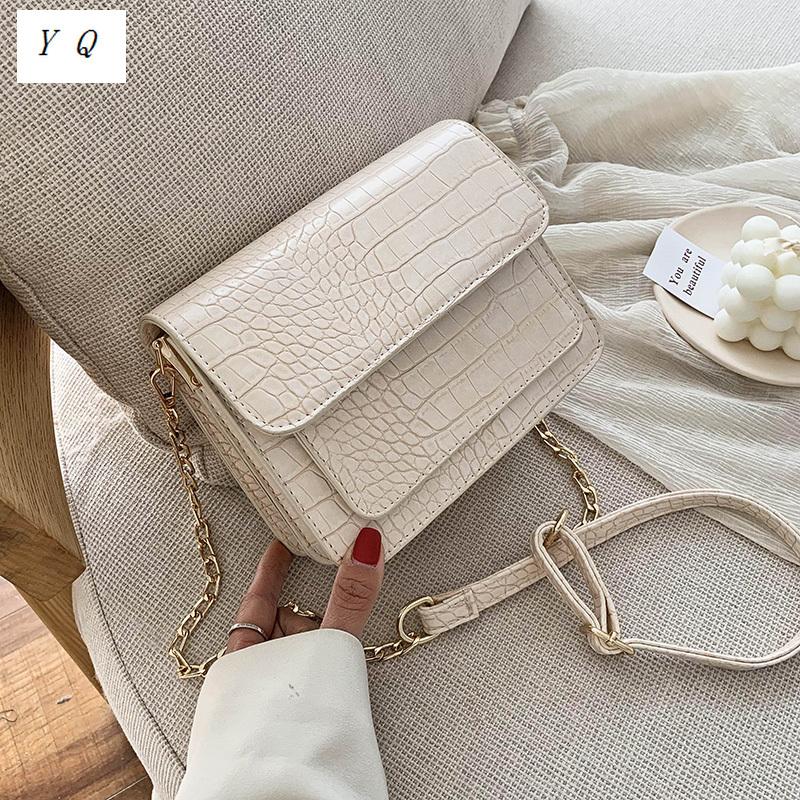

Crocodile Pattern Flap Bags For Women 2021 small PU Leather Simple Shoulder Crossbody Handbags Chain Crossbody Bag handbags, Beige