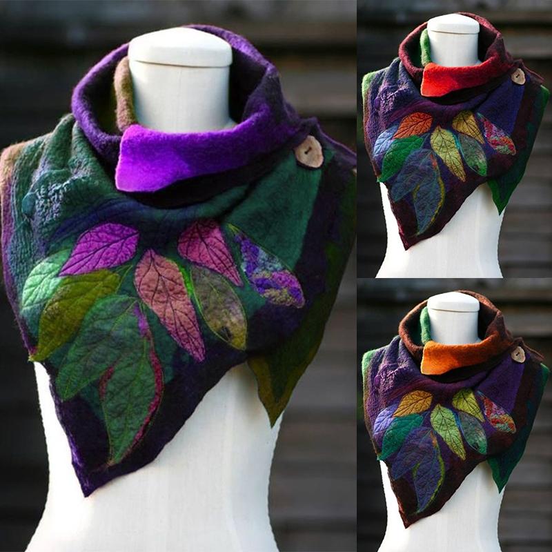

Women Polyester Holiday Scarf Leaf Pattern Digital Printing Irregular Scarf A66