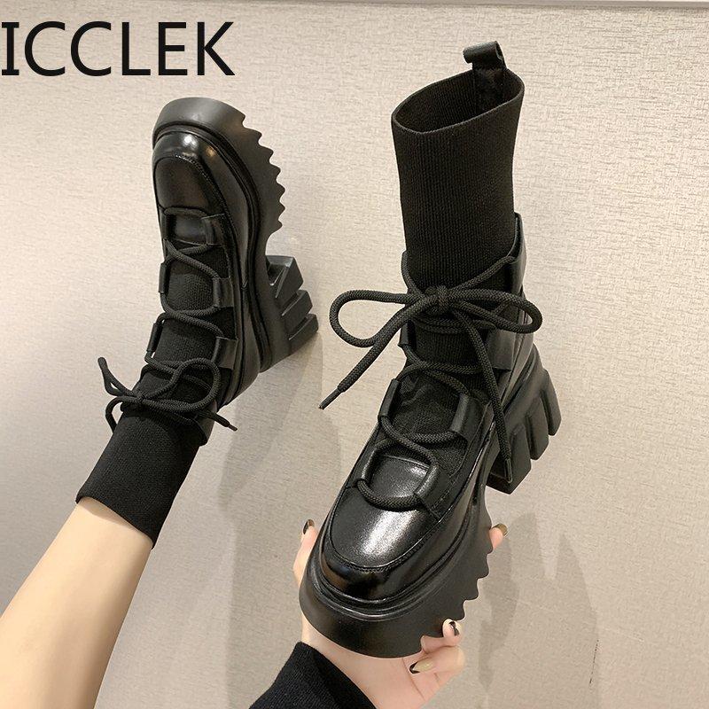

Women Boot Lace Up Ladies Ankle Boots Female Strap Black Chunky Platform Shoe Fashion Winter Stretch Fabric High Heel Boots1, Beige