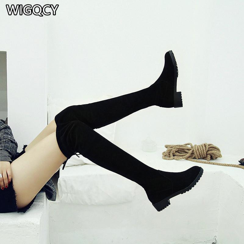 

2020 autumn winter new women's flat knight boots long boots women's shoes over the knee high suede long1, Black