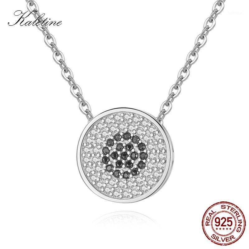 

KALETINE 925 Sterling Silver Necklace Round Clear Zircon Lucky Evil Eye Pendant Necklace Women Turkey Jewelry Custom1