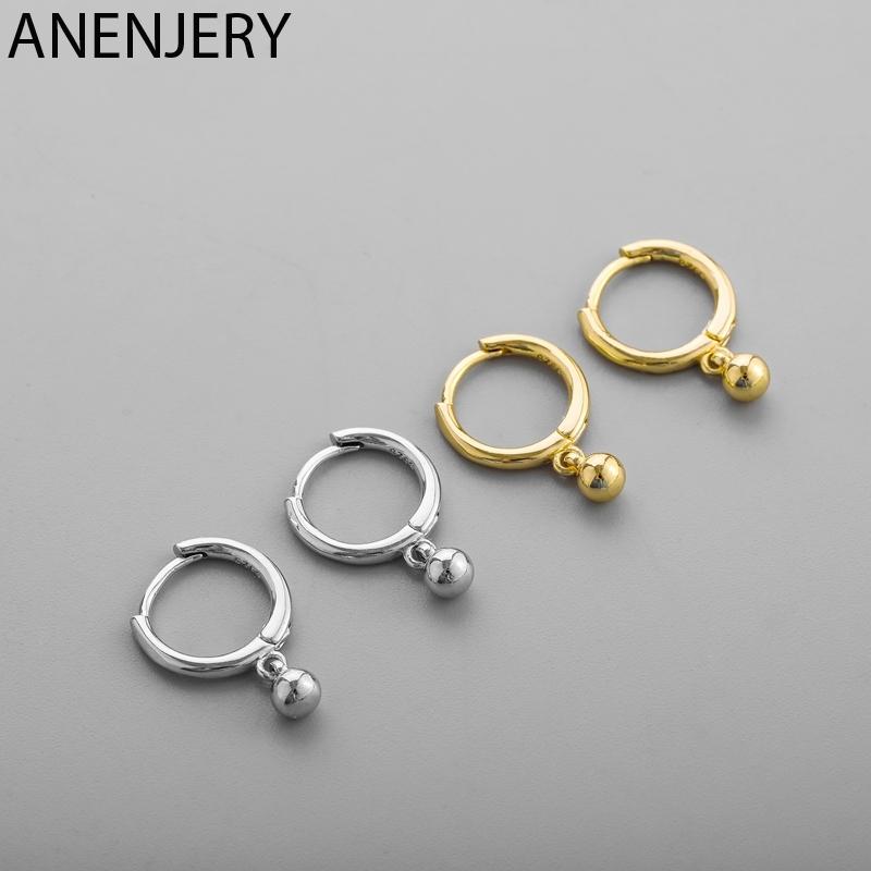 

ANENJERY 925 Sterling Silver Simple Round Bead Pendant Earrings Female Small Hoop Earrings Friends Gift S-E1423