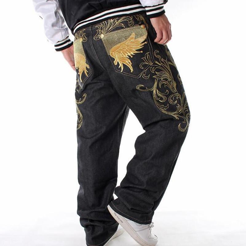 

Loose Men Jeans Plus Size Hiphop Baggy Skateboard Trousers Men Boys Denim Hip Hop Rap pants men's Clothing, Black