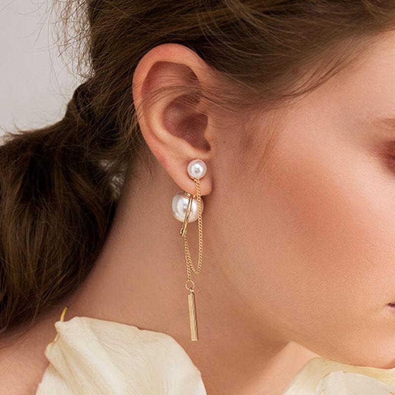 

Charming Gold Tone Dangle Earrings For Women 2020 Unique Brief Faux Pearl Chain Drop Earrings Korean Jewelry