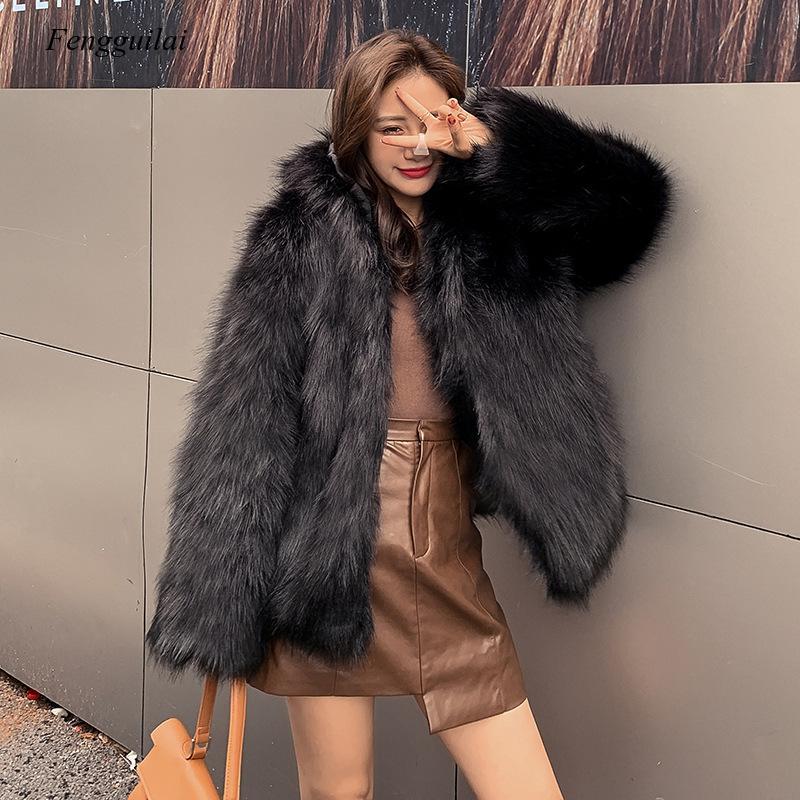 

Winter Fur Coat Women Winter Hooded Short Long Sleeve Fashion Versatile Fur Coat, Beige