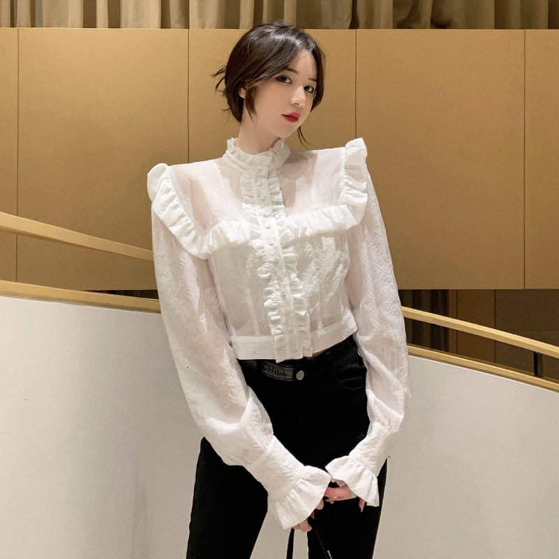 

Elegant Chiffon Woman' Plied Office Blouse Lady of Chic Korean Upper 2021 Autumn Women' Clothes Xykk, White blouse