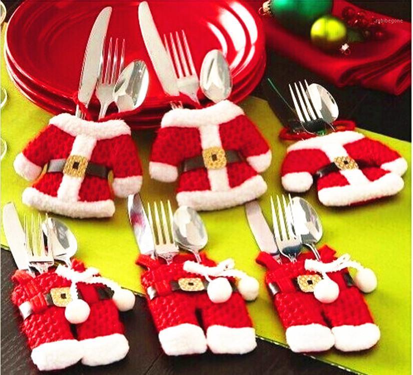 

1 Set Christmas Decorative Tableware Knife Fork Gift Bag Bauble Tree Ornaments Supplies1
