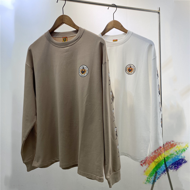 

Long Sleeve Printing T shirt Men Women 1 High Quality Top Tees White Brown t-shirt, White;black