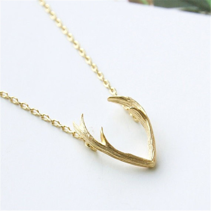 

Cute Antler Unique Pendant Long Chain necklace Minimalist Jewelry Gift For girs