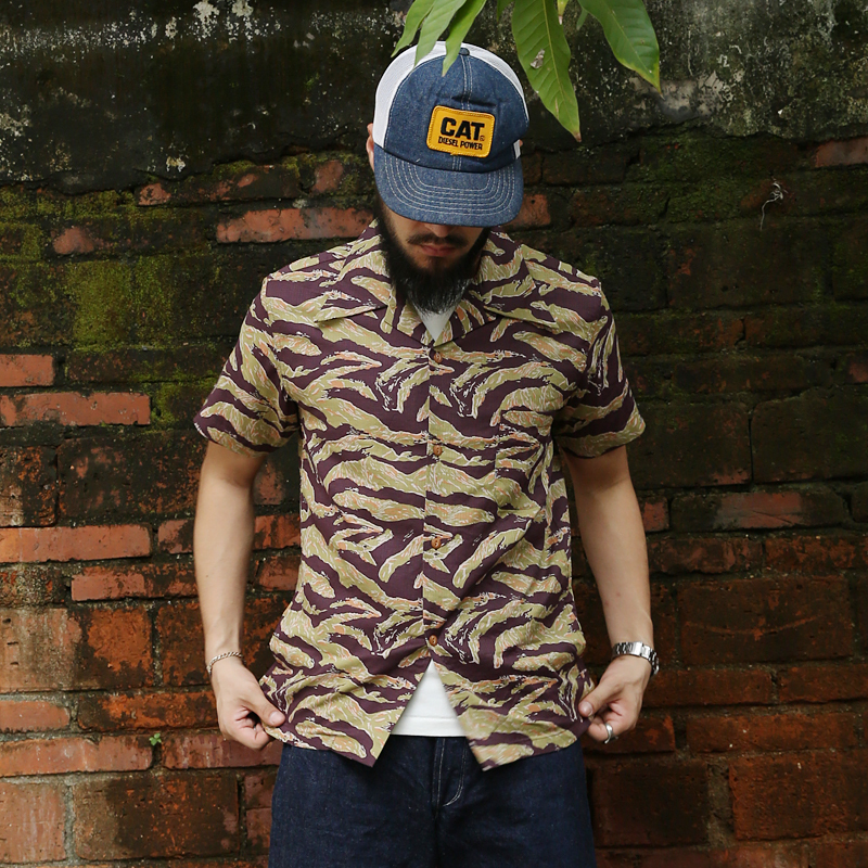 

ripstop tiger camouflage Hawaiian splay shirts collar pocket t-shirts W4NZ, Indigo linen