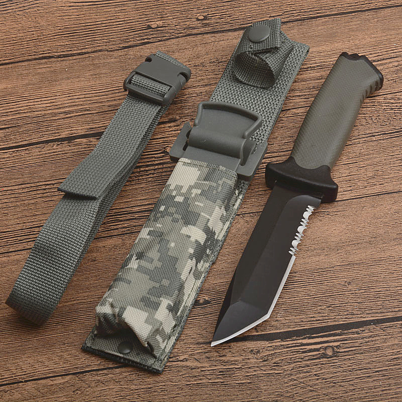 

New Arrival Outdoor Survival Straight Knife 12C27 Black Coated Tanto Point Blade FRN Handle Fixed Blade Knives With ABS+Nylon Sheath