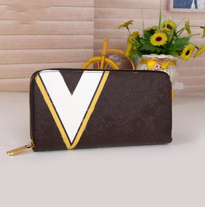 

new hot men women Wholesale lady long wallet multicolor designer coin purse Card holder women classic zipper pocket, Yellow brown flower