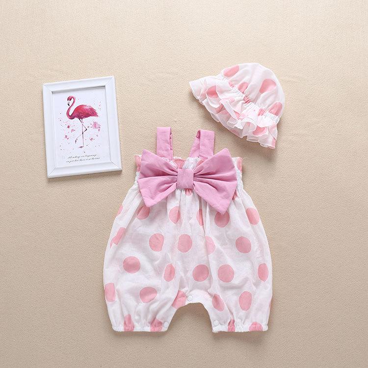 

2020 NEW Baby Girls Clothes Summer Sunsuit Bow Dot Print Princess Rompers+Sun Hat Brief Set Infant Outfit Girls Jumpsuit Clothes, Gt072901