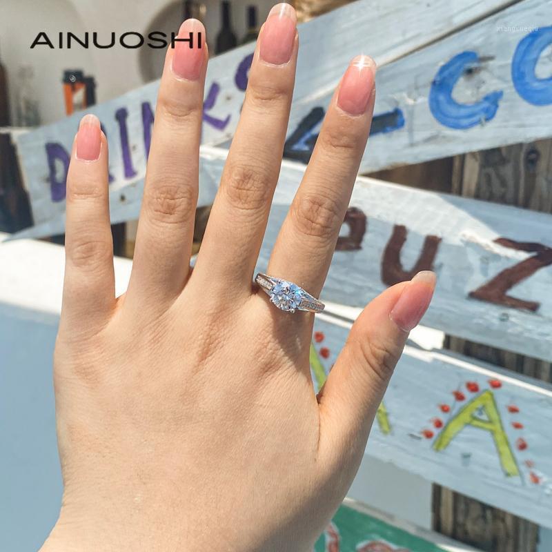 

Cluster Rings AINUOSHI 925 Sterling Silver Woman Round Cut 1.5 SONA Diamond Classic Engagement Wedding Ring Jewelry, Golden;silver