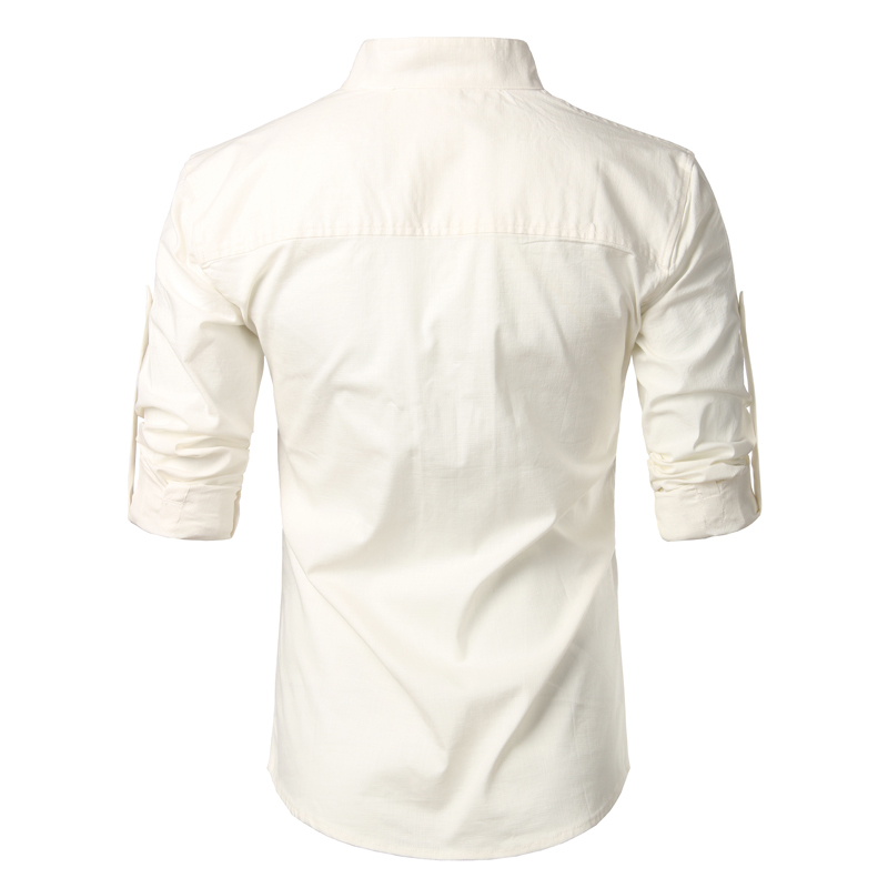 2021 White Shirt Men Rolled Up Sleeve Mens Dress Shirts Slim Fit Cotton ...
