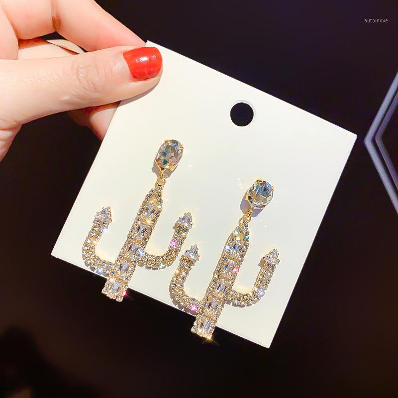 

Funny Shinning Cactus Plants Crystal Asymetric Dangle Earrings for Women Jewelry Brincos Pendientes Mujer Drop Earring1, Silver