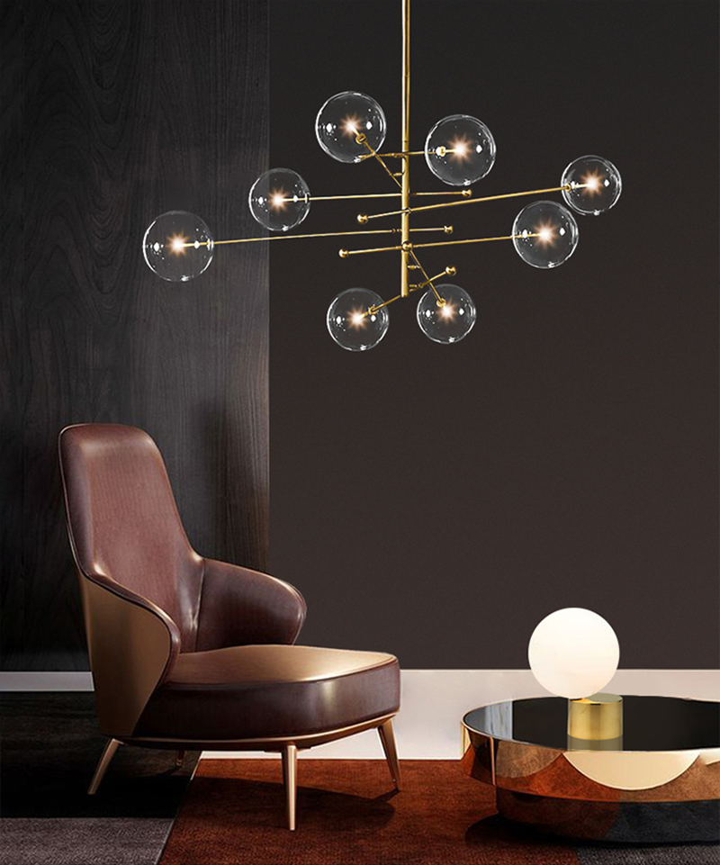 

Post Modern Creative Glass Ball Restaurant Chandeliers Retro Magic Bean Living Room Bedroom Hanging Lighting Nordic Home Lamps