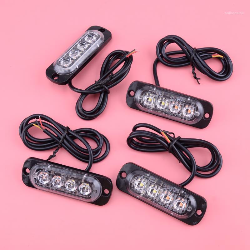 

CITALL 12-24V 4Pcs Universal White/Amber Surface Mount 20W 4-LED Emergency Warning Flashing Grill Strobe Light1, As pic
