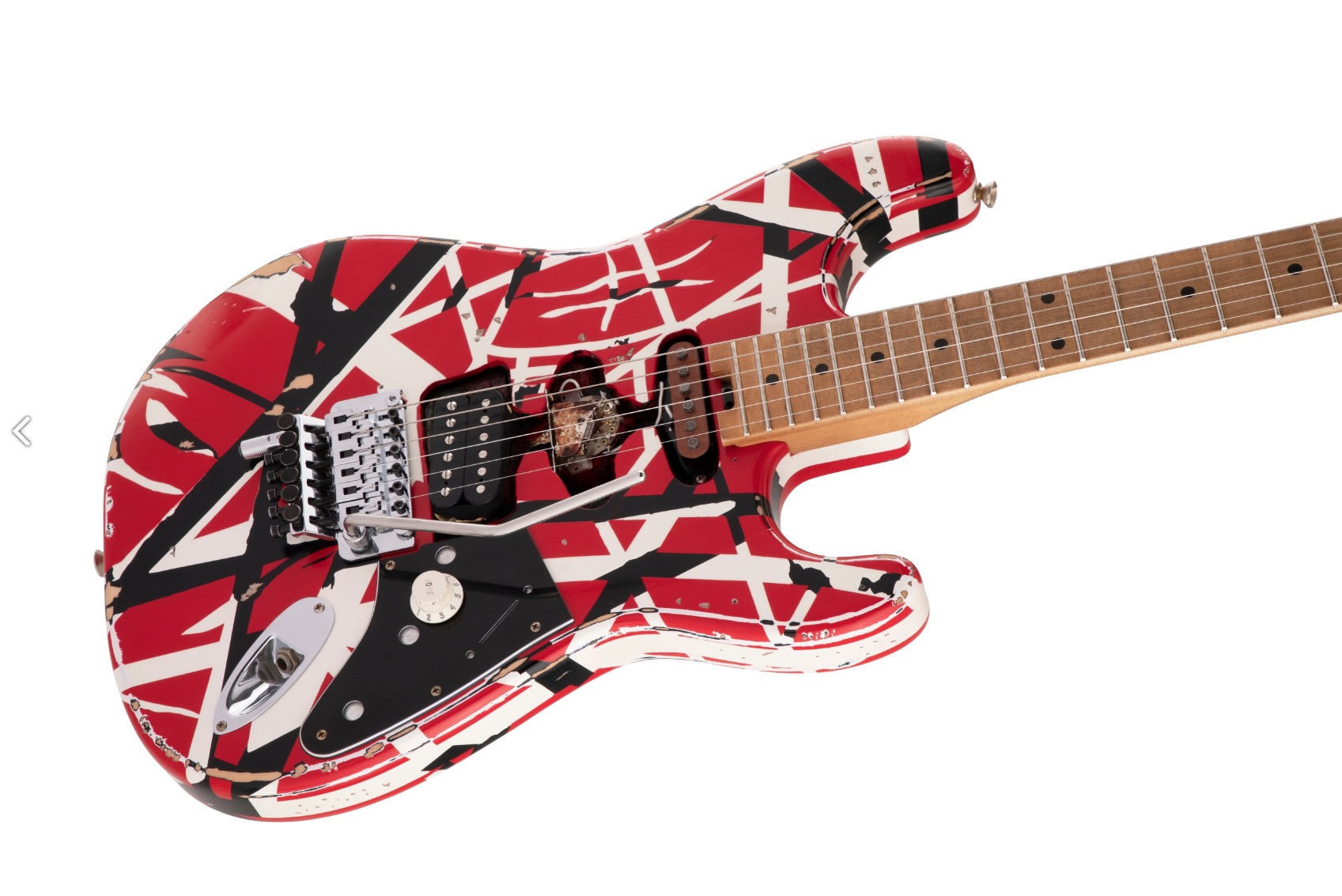 

Hand Painted Heavy Relic Edward Van Halen Franken Black White Stripe Red 5150 ST Electric Guitar Alder Body, Maple Neck, Floyd Rose Tremolo