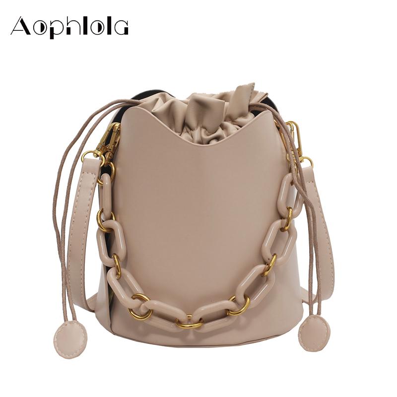 

Fashion Pu Leather Crossbody Bags for Ladies Casual Solid Small Bucket Shoulder Handbags for Women Simple Vintage Luxury New, Beige