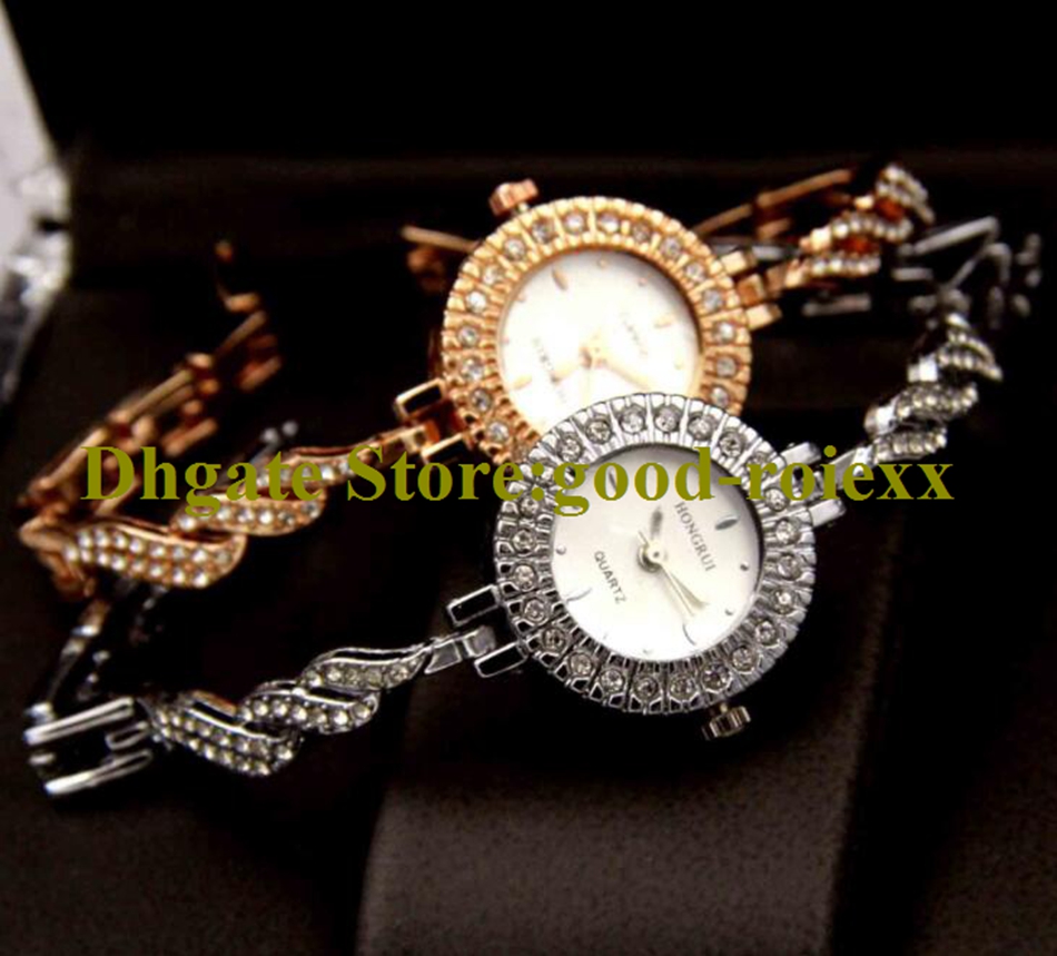 

Amazing Fashion Woman's Golden Silver Watch Ladies Bling Rhinestone Mineral glass Watches Ladys Girls Bracelet Quartz Wristwatches AA00214, White