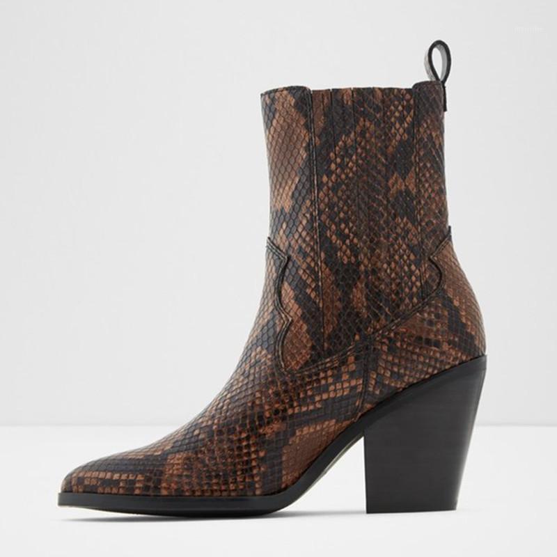 

Stylesowner Elegant All-match Women Short Boots Snakeskin High Heels 8cm Breathable Boots Female Pointed Toe Ankle Leather1, Black