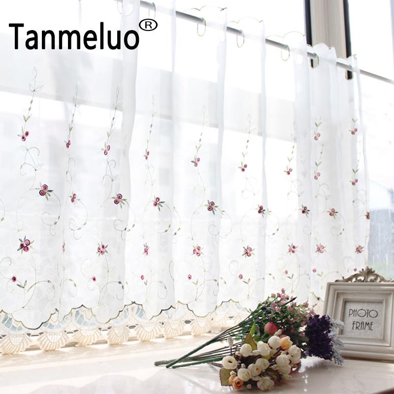 

1 PCS morden tube rustic window curtain embroidery fabric curtain finish short kitchen coffee cortinas for window, As pic
