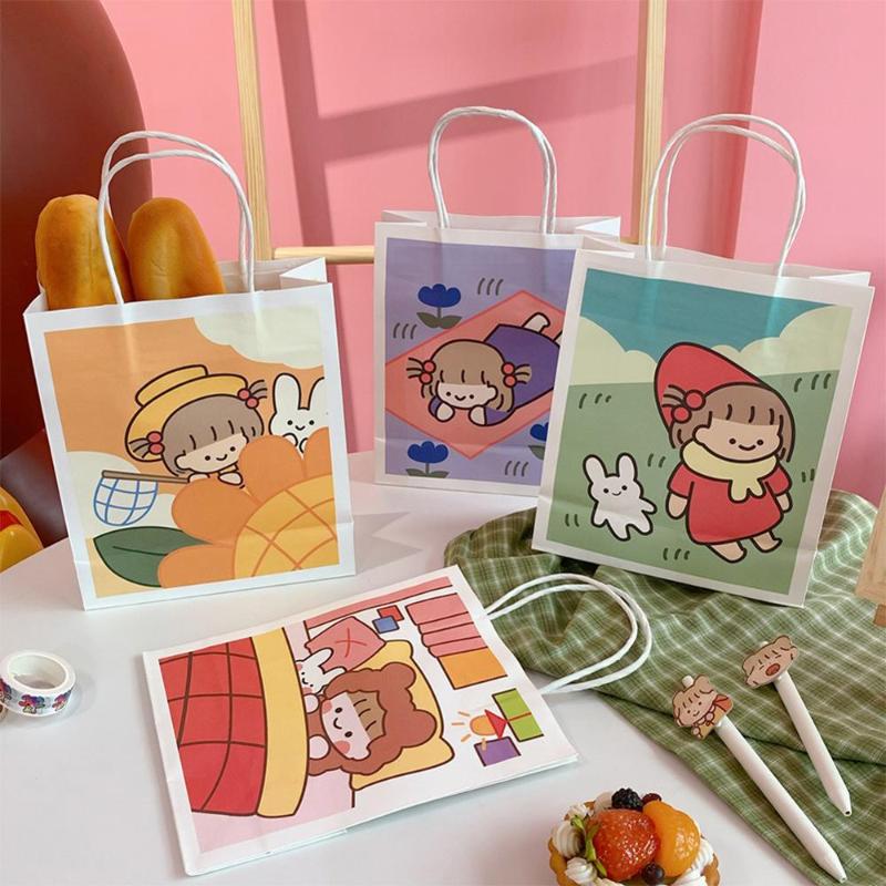

Korean Portable Shopping Bag Cute Cartoon Pattern Paper Bag Packaging Birthday Party Gift Storage Christmas Gift