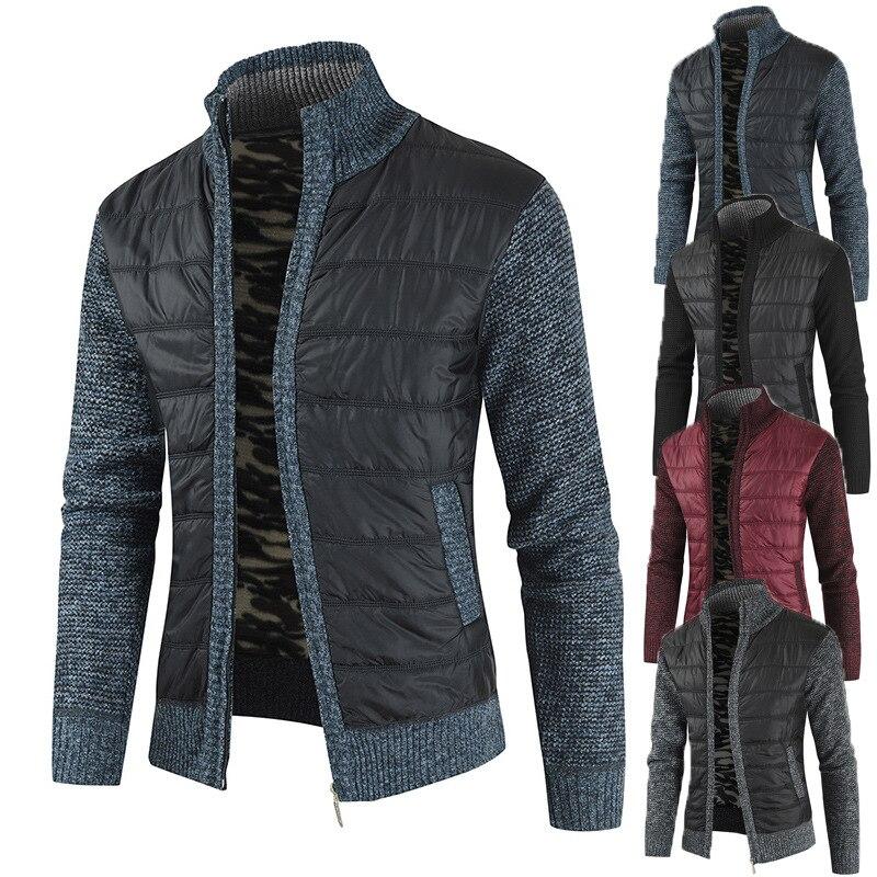 

Newest Autumn Winter Men's Sweater Jacket New Mens Velvet Thick Knit Sweater Men Colorblock Cardigan Knitted Jackets, Black