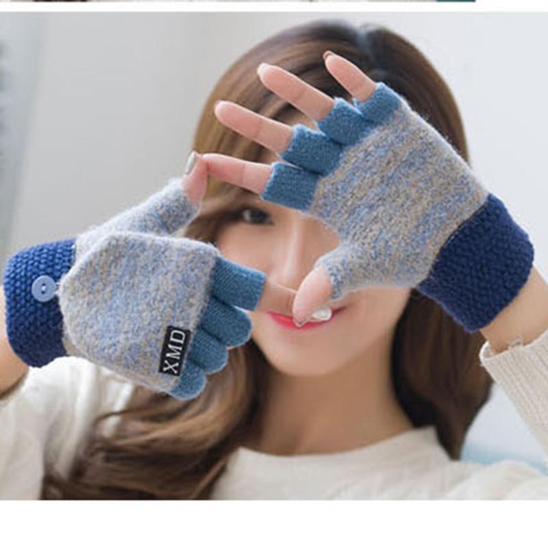

Winter Women Warm Gloves Thicken Artificial Wool Knitted Flip Fingerless Exposed Finger Touch Screen Thick Mittens Cute Gloves