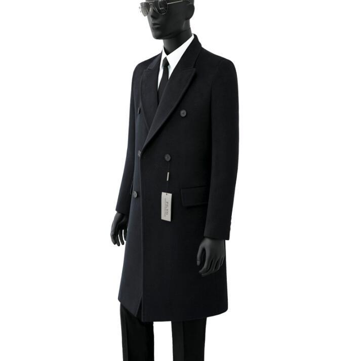 

Casual woolen coat men trench coats long sleeves double breasted  -9XL overcoat mens cashmere coat casaco masculino england, Black