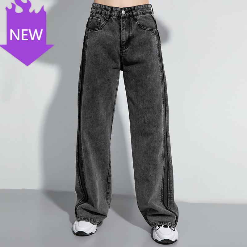 

Loose Women Trousers Fashion Tide Spring Autumn 2020 Black Contrast Color Long Denim Wide Leg Jeans New High Waist