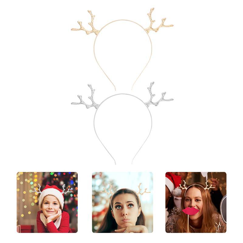 

2pcs Reindeer Antler Christmas Hair Clasp Xmas Hair Hoop Decorative Headpiece Metal Alloy Antler Headband New Year Xmas Decor
