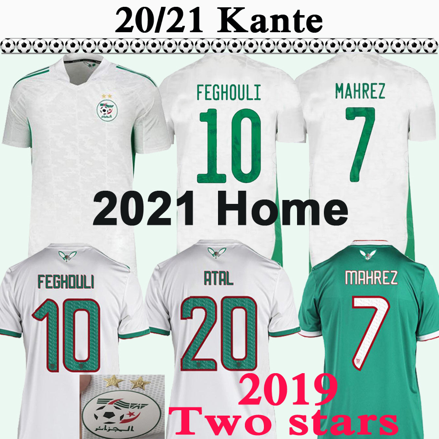 

2021 Algeria MAHREZ Mens Soccer Jerseys 2019 Africa Cup Two Stars FEGHOULI SLIMANI BENNACER Home White Away Green Football Shirt Uniforms, Qm935 2019 home no patch