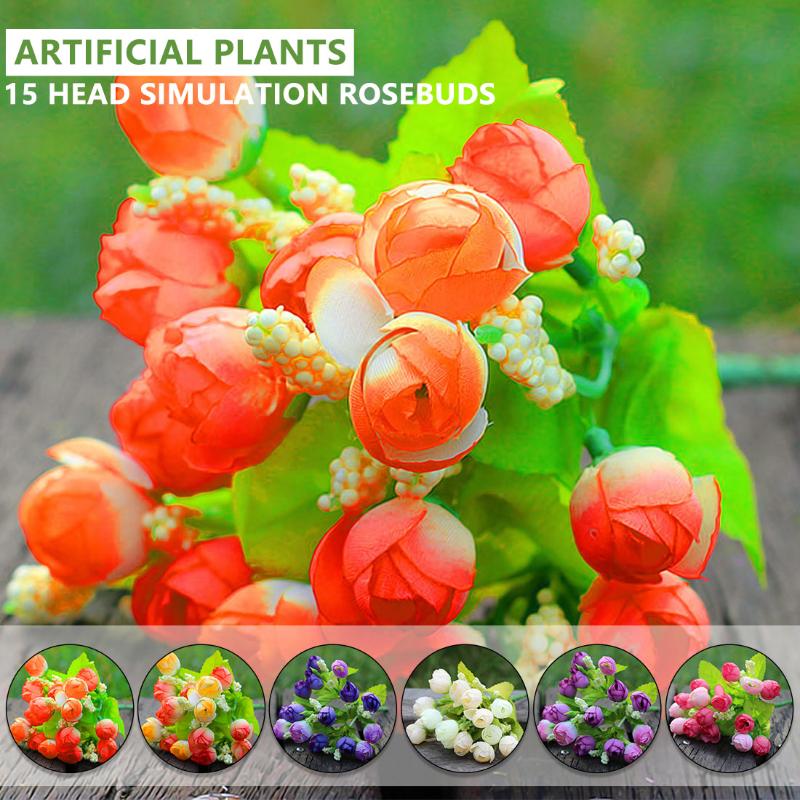 

Cute 1bouquet 15 Heads Artificial Rose Plastic Fake Flower Leaf Home Decor Bridal Bouquet Happy Gifts Wedding Decoration bonsai, Blue